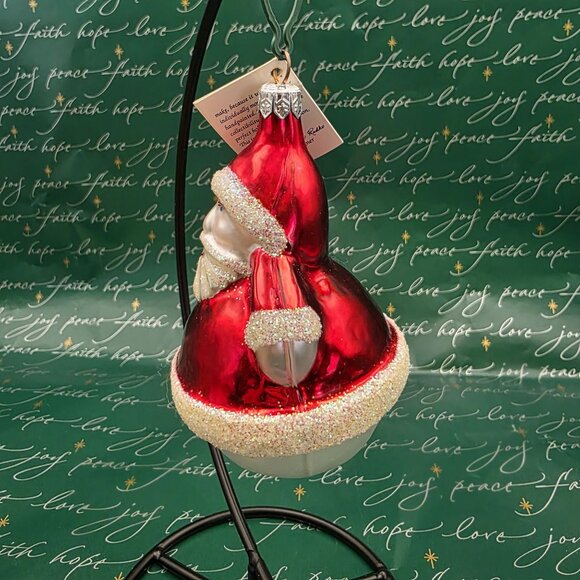 RADKO Santa Glass Christmas Ornament Roly Poly Round Red White 4.5” W Tag - Picture 2 of 8